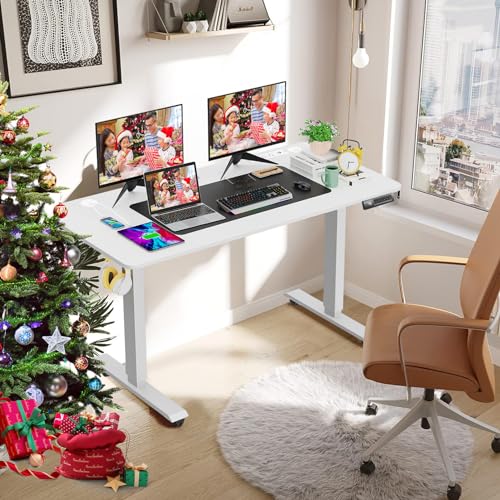 farexon Electric Standing Desk 55 x 24In with Charging Station, Stand up Desk with Oversized Mouse Pad, 2 USB Ports & 3 Power Outlets, 4 Caster