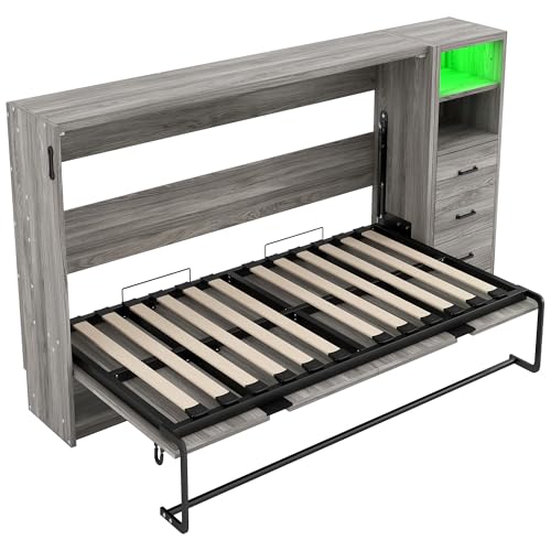 Ball & Cast Queen Size Murphy Bed Hideaway Wall Chest with Top Shelves & USB,Storage Cabinet Bed Frame w/Slat Support