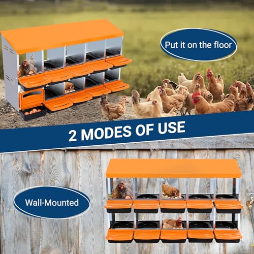 Chicken Nesting Box, 10 Hole 2 Layer Hen Nest Box with Legs, Roll Away Eggs Laying Boxes,Cleanable Pull Out Hen Roosting Boxes