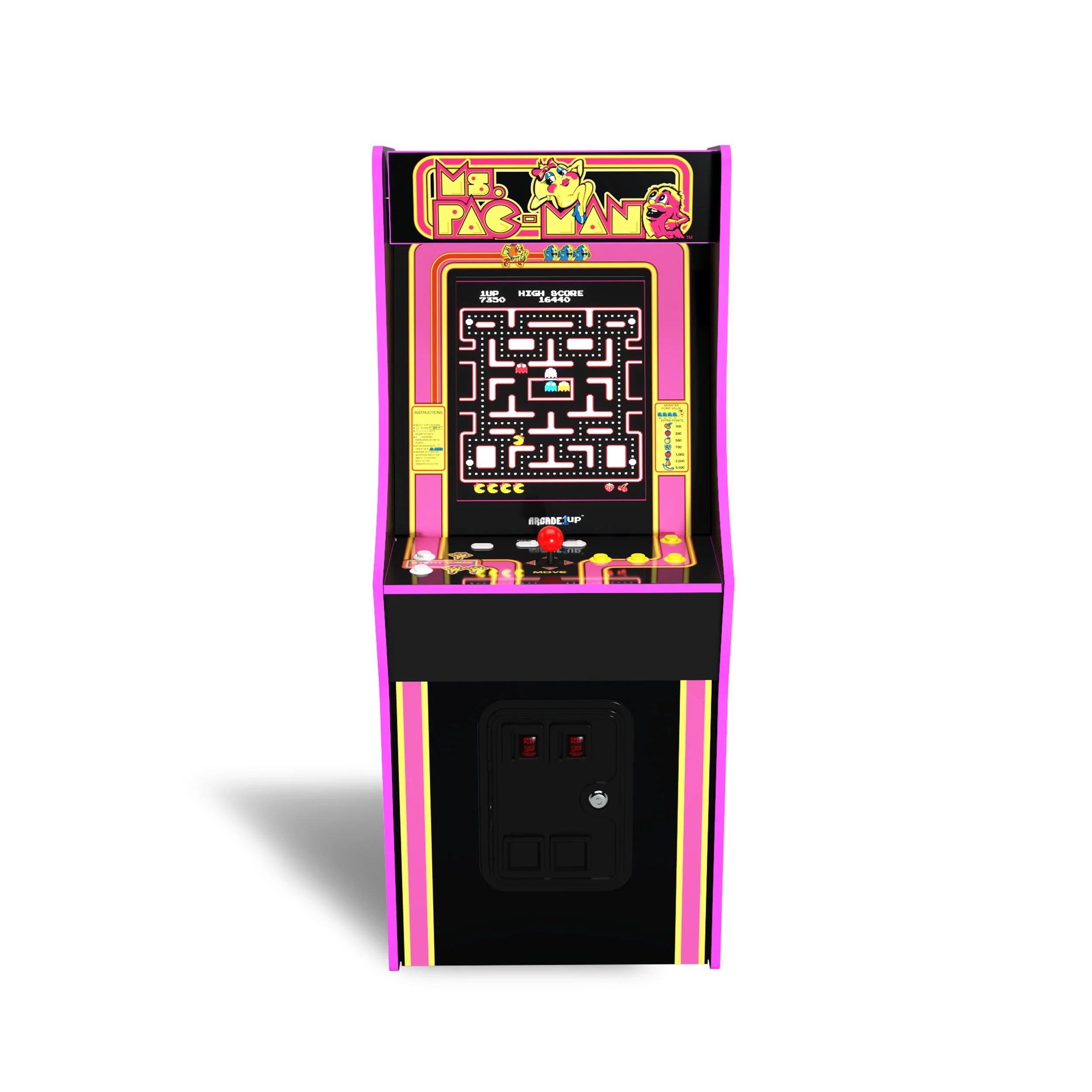 Arcade1Up Ms. PAC-MAN Classic Arcade Game, built for your home, 4-foot-tall stand-up cabinet, 14 classic games, and 17-inch screen