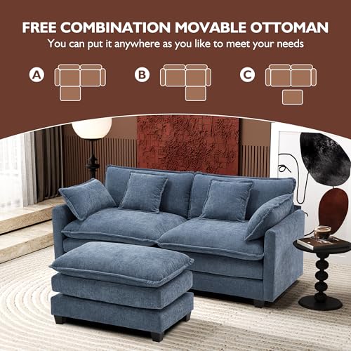 Ihanherry 111.4" U Shaped Modern Cloud Sofa Modular Sectional Couch with 2 Ottoman, 5-Seat Chenille Deep Seat Sofa with Pillow for Living Room