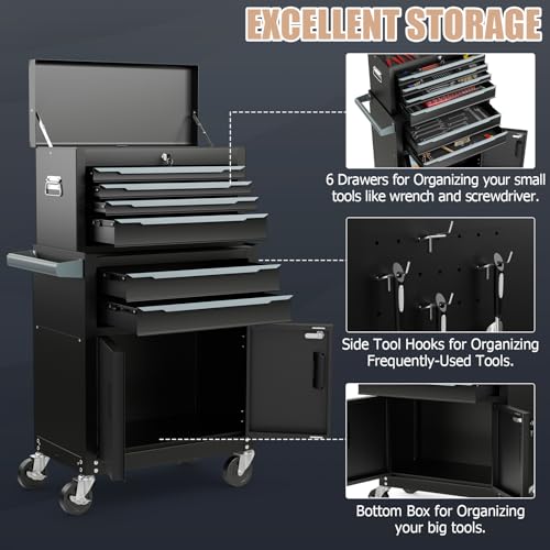 ERGOMASTER Rolling Tool Chest Cabinet Big Capacity Storage with Wheels and Lock Key, Portable Tool-Box Organizer with Sliding Drawers