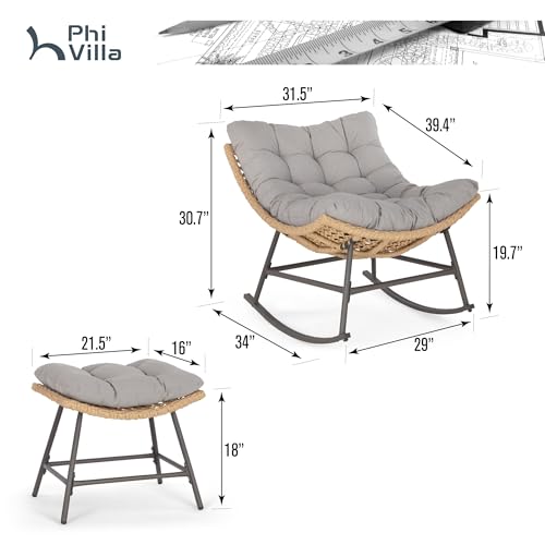 PHI VILLA Outdoor Wicker Egg Chair, Oversized Lounge Chair with Cushion, Large Brown Basket Rattan Chair for Patio, Porch, Garden, Balcony, Indoor