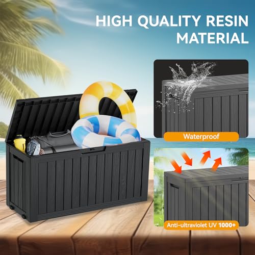 KAMABOKO Outdoor Storage Box, 150 Gallon Large Outdoor Resin Deck Box, Storage Waterproof Boxes Lockable Lid for Garden Tools, Pool Supplies