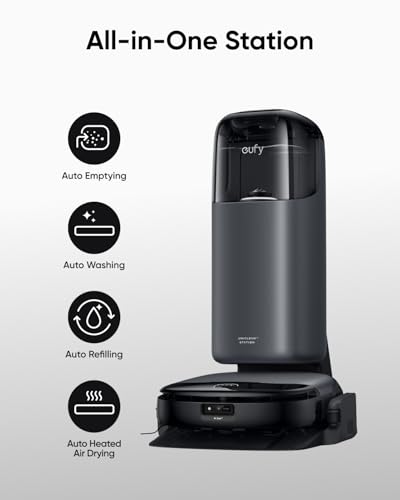 eufy S1 with All-in-One Station, HydroJet Robot Vacuum and Mop Combo, 8,000 Pa Suction, Smart Obstacle Avoidance, Multi-Level Mapping