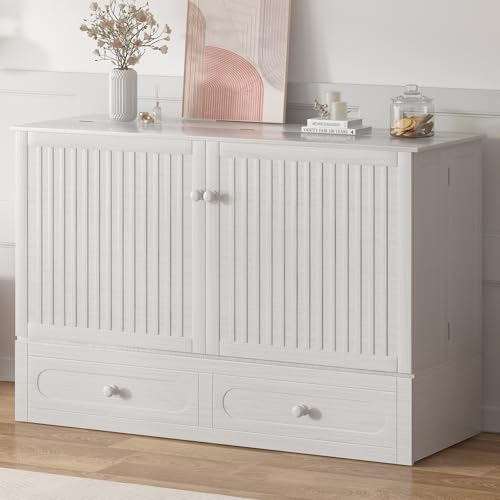 BALUS Murphy Cabinet Bed, Queen Cabinet Chest Bed with USB Charging Station, Tri-Fold Mattress