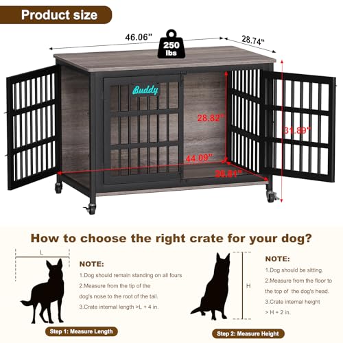 EasyCom 48"/42"/33" Dog Crate Furniture with Name Tag, Heavy Duty Dog Kennel Indoor for Large Dogs