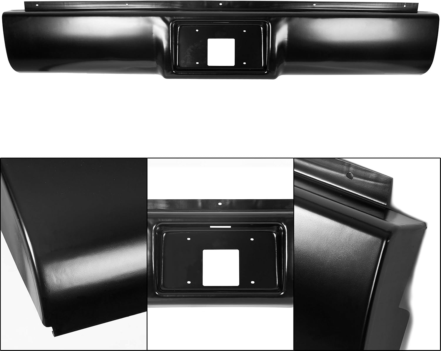 HECASA Black Steel Bumper Roll Pan Compatible with 88-98 Chevrolet Chevy Silverado Sierra/GMC C1500 C2500 C3500 K1500 K2500 K3500