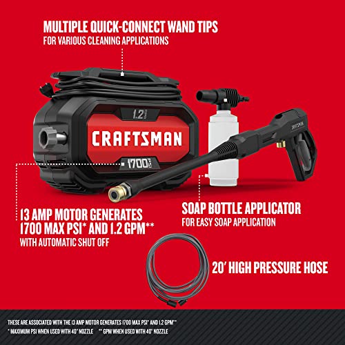 CRAFTSMAN Electric Pressure Washer, Cold Water, 2100-PSI, 1.2 GPM, Corded (CMEPW2100)