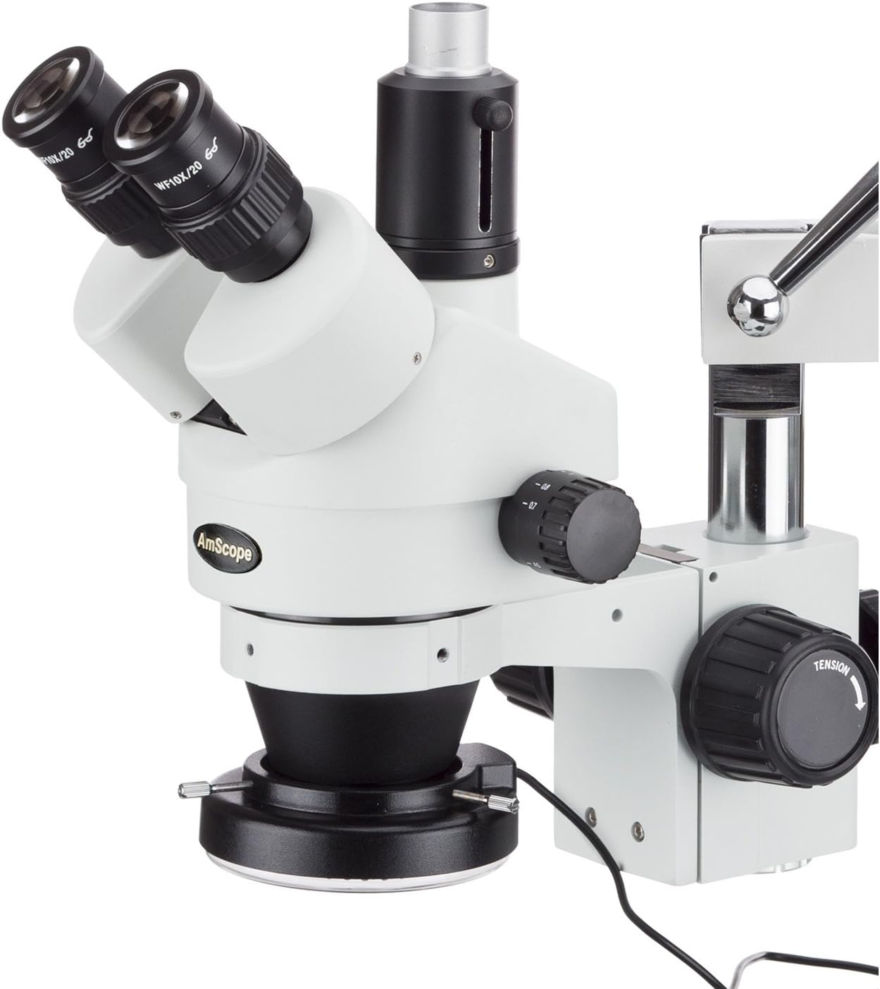 AmScope SM-4TZ-144A Professional Trinocular Stereo Zoom Microscope, WH10x Eyepieces, 3.5X-90X Magnification, 0.7X-4.5X Zoom Objective