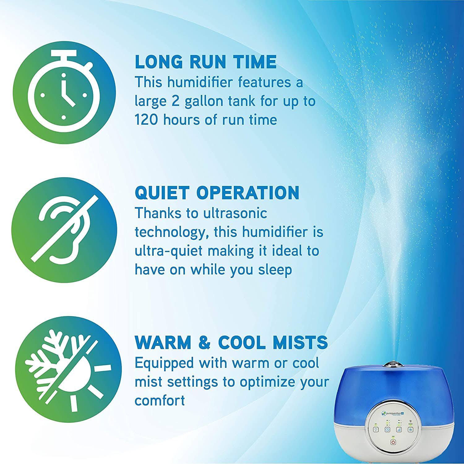 PureGuardian - Ultrasonic 2 Gal. Warm and Cool Mist Aromatherapy Humidifier - Blue/White
