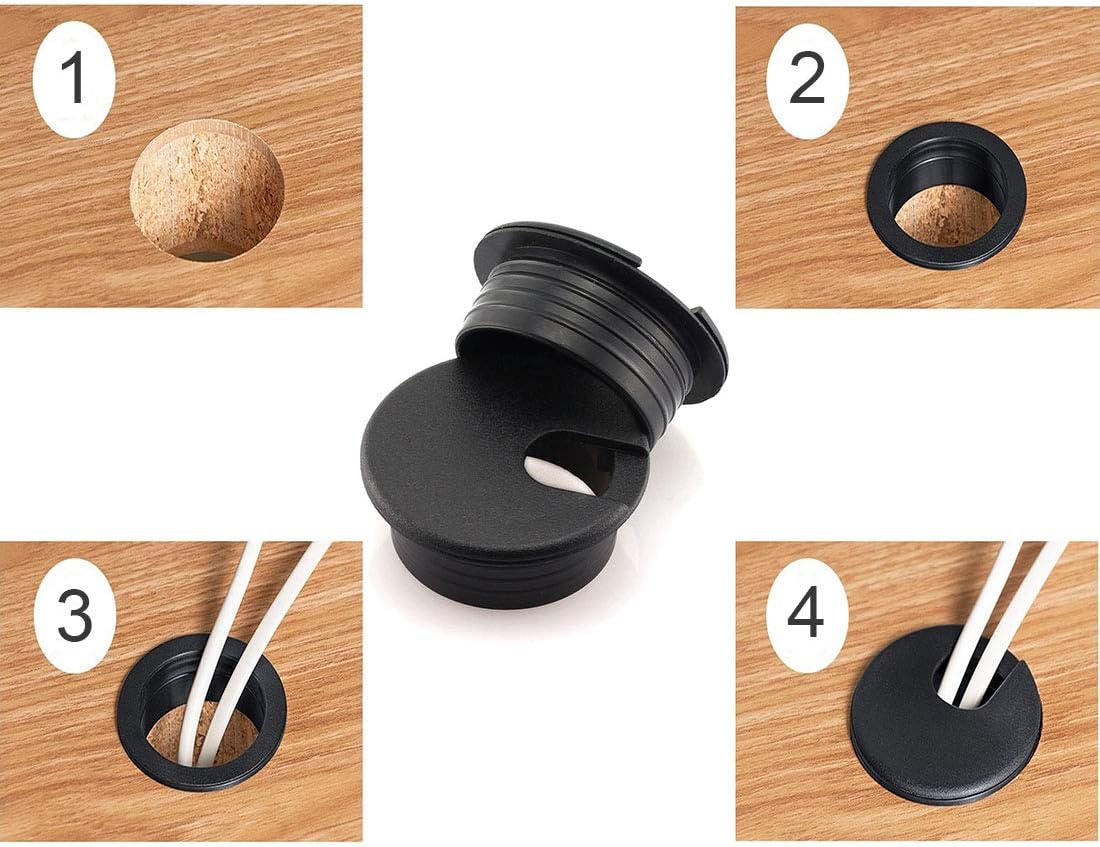 HJ Garden 2pcs 1-3/4 inch Desk Wire Cord Cable Grommets Hole Cover for Office PC Desk Cable Cord Organizer Plastic Cover Black