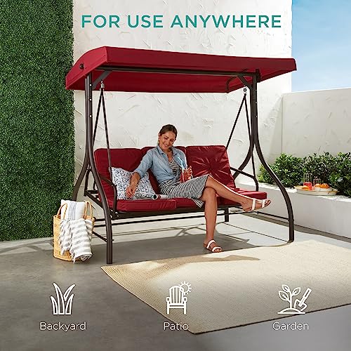 Best Choice Products 3-Seat Outdoor Large Converting Canopy Swing Glider, Patio Hammock Lounge Chair for Porch, Backyard w/Flatbed, Adjustable Shade