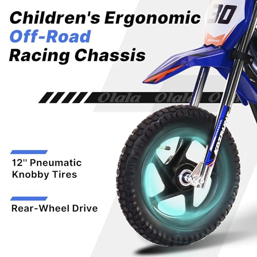 OLALA 36V Electric Dirt Bike for Kids Aged 4-8, Brushless 350W Racing Grade Electric Motorcycle, Up to 18.6MPH & 3 Speed Settings, Dual Disc Brakes