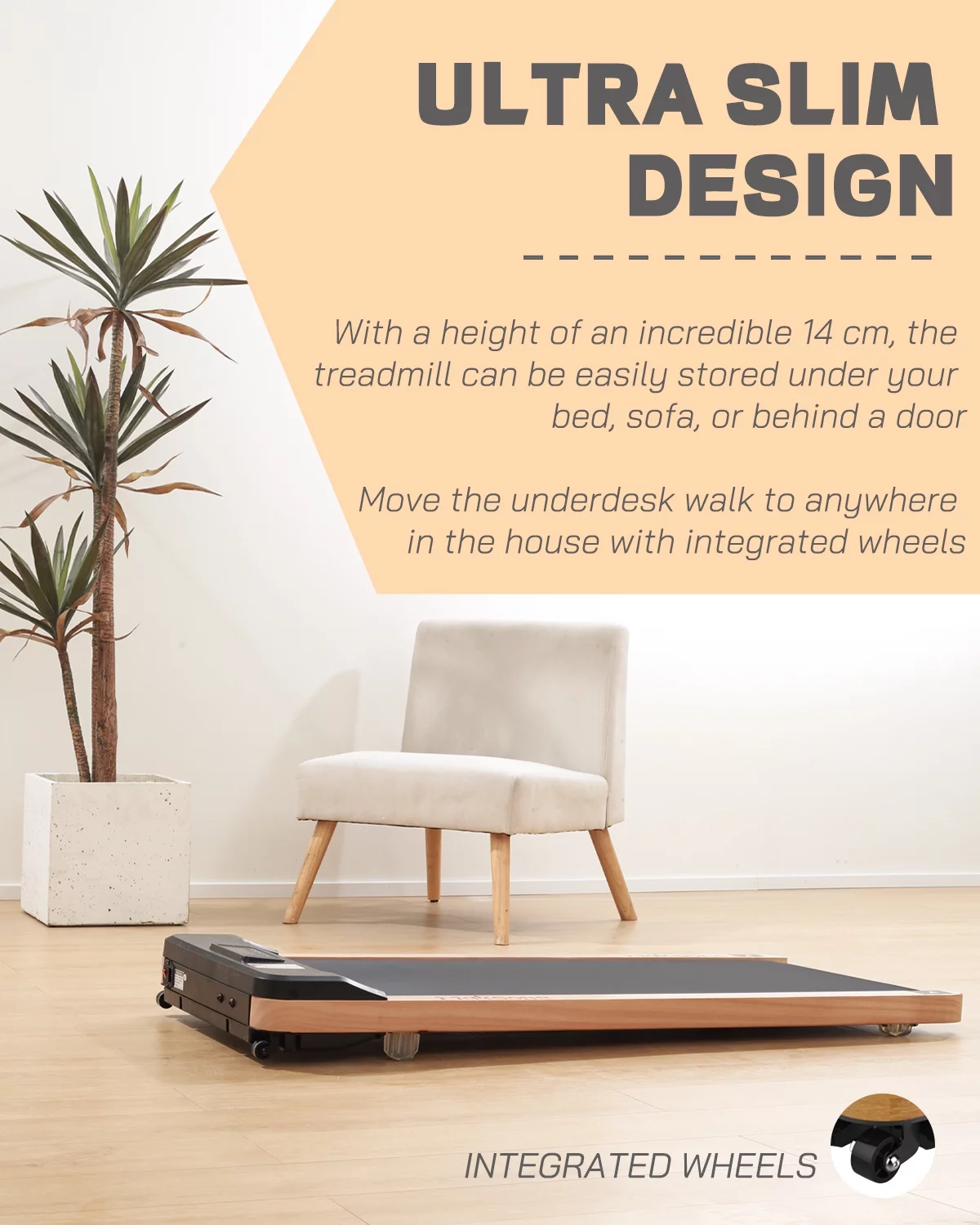 Maksone 2.25HP Installation-Free Under Desk Natural Wood Treadmill with Remote Control