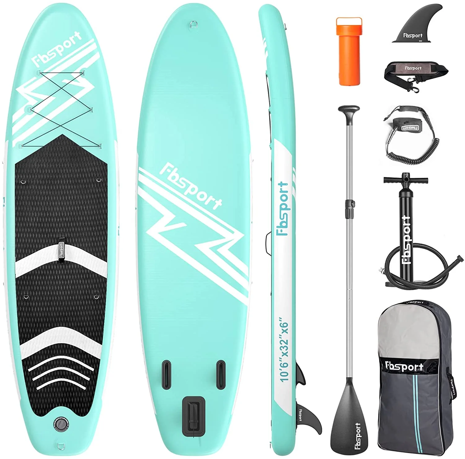 FBSPORT Inflatable Paddle Board, 11' Stand Up Paddleboard with Durable SUP Accessories & Carry Bag, Mint Green