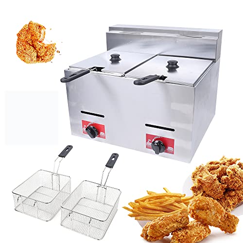 LPG Gas Deep Fryer Commercial Countertop Deep Gas Fryer Natural Gas Food Warmer Stainless Steel for French Fries Restaurant Home Kitchen