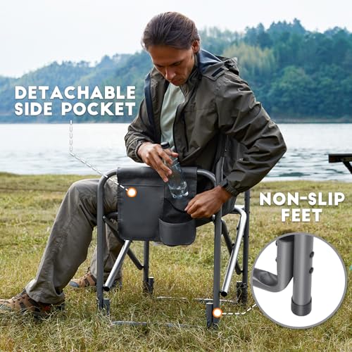 TIMBER RIDGE Folding Rocking Camping Chair, 400lbs Capacity Portable Oversized Outdoor Rocker with Hard Armrests, Cup Holder & Side Pocket
