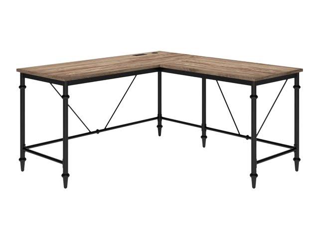Thomasville Breslyn - Desk - L-shaped - crosscut hickory - black nickel base