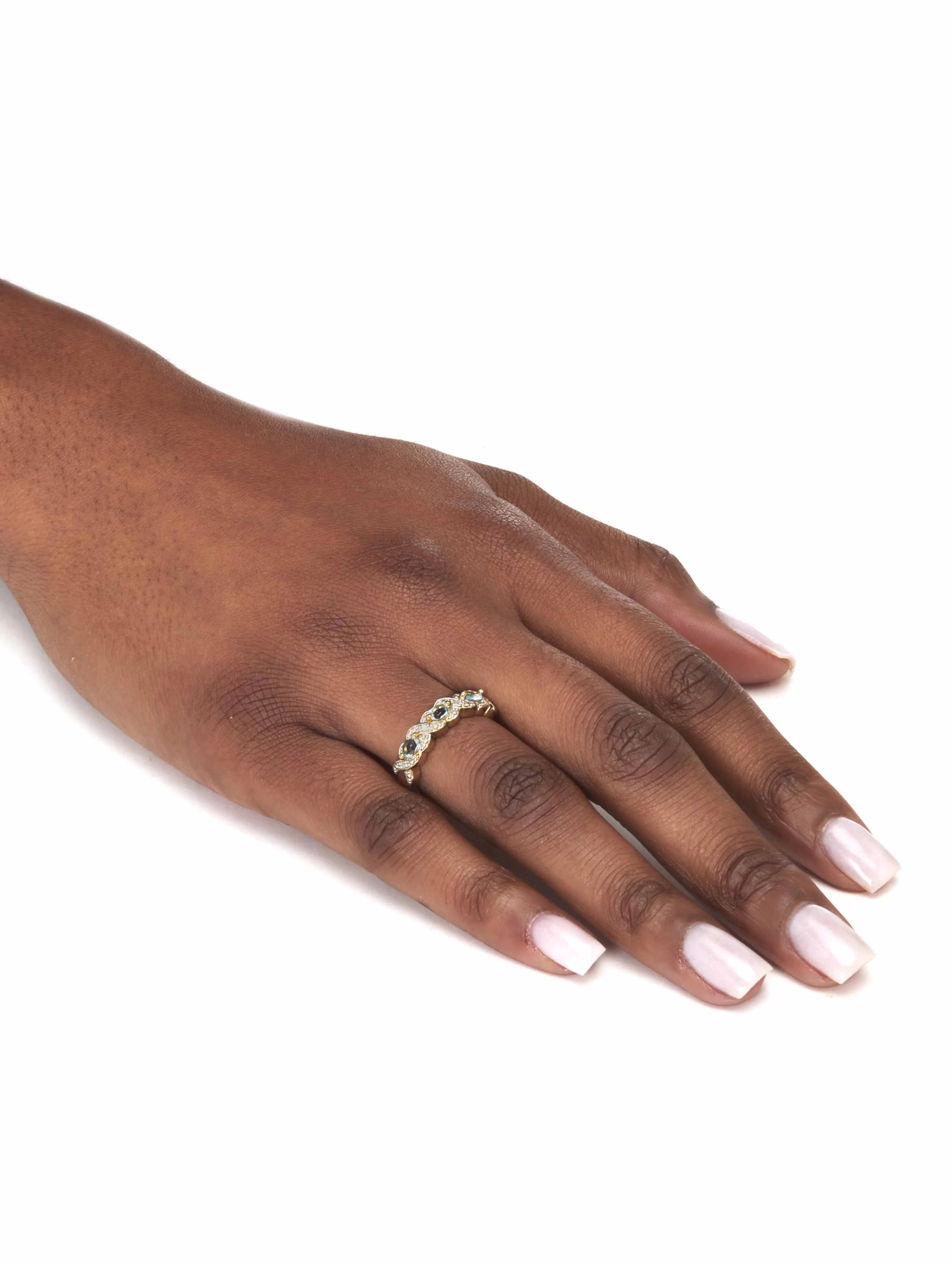 PalmBeach Jewelry .50 TCW Genuine Oval Cut Genuine Blue Topaz and Diamond Accent 18k Yellow Gold-Plated Sterling Silver Ring