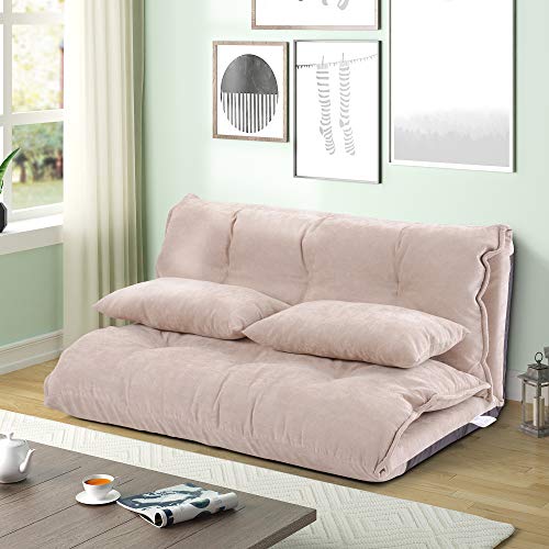 Lazy Floor Sofa Adjustable Folding Futon Sofa Video Gaming Sofa with Two Pillows, Multi-Functional Foldable Sleeper Bed Couch for Adults