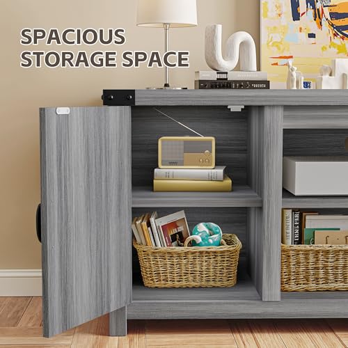 YESHOMY Modern Farmhouse TV Stand with Two Barn Doors and Storage Cabinets for Televisions up to 65+ Inch, Entertainment Center Console Table