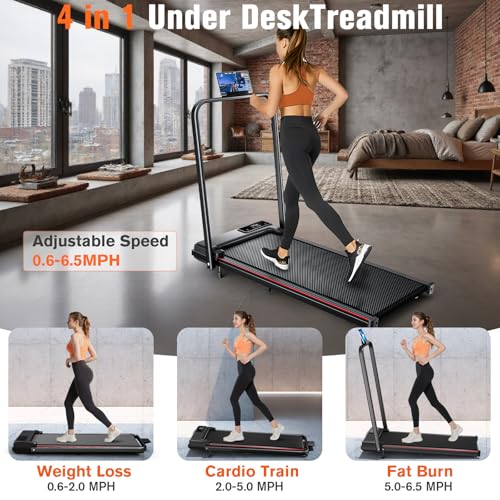 7.8MPH Incline Treadmill for Home, Walking Pad with Handle Bar, Under Desk Compact Treadmill with 350 Lbs Capacity, LED Display & APP, Remote Control