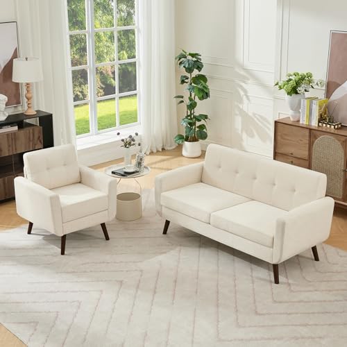 Tbfit L Shaped Couch Sofa, 80" W Mid-Century Modern Sectional Couches, 3 Seater Sofas with Wide Chaise Lounge & Two Pillows