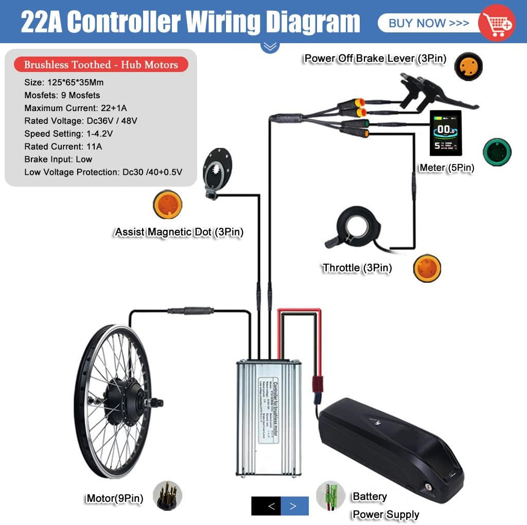 Electric Bicycle Conversion Kit 36V/48V - 250W/350W/500W, Rear Wheel E-Bike Conversion Kit with Intelligent Controller,36V/250W-28