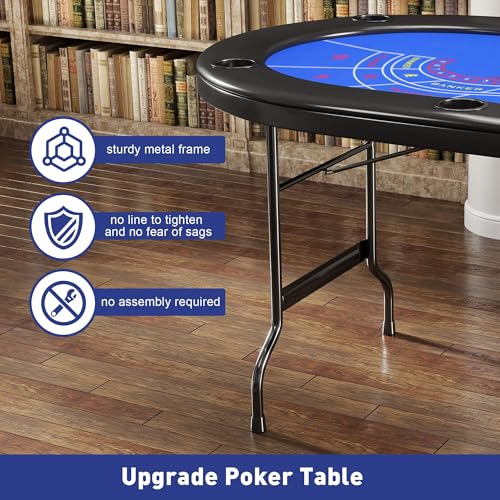 COLOR TREE Foldable Blackjack Poker Table, 84" Premium Texas Hold'em with Cup Holders, Padded Rails, Stylish Blue Design