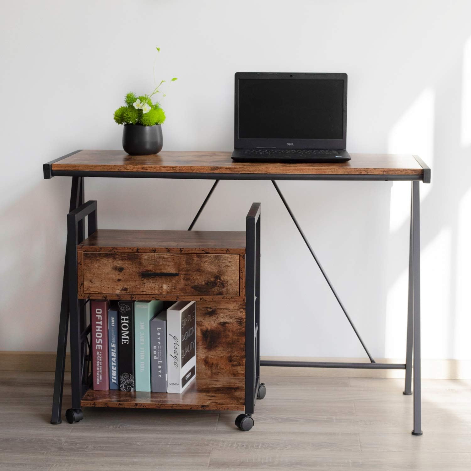 IRONCK Filing Cabinet, Industrial Printer Stand with Storage Home Office Cabinet 1 Drawer, Mobile Vertical File Cabinet, Vintage Brown