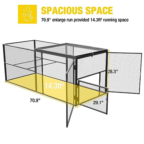 Aivituvin 71" Chicken Coop Run Extension Metal Frame with Perches, Outdoor Rabbit Run Duck House Enclosure with Detachable Door