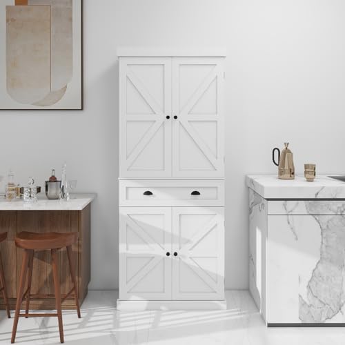 72" Kitchen Pantry Storage Cabinet Kitchen Cupboard with 4 Doors (2Doors with Racks),1 Drawer