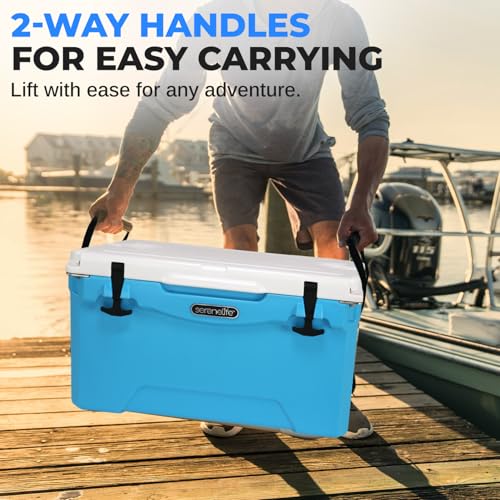 SereneLife Ultra-Tough 45 Quart Rotomolded Cooler Box with Wheels, Holds Upto 56 Cans, Keeps Ice Up to 5 Days