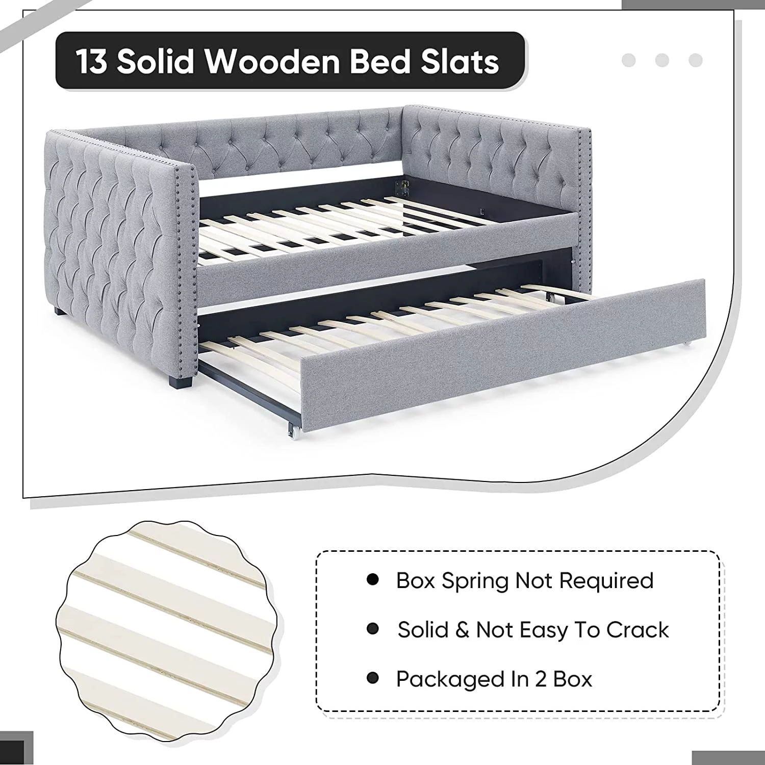 Daybed with Trundle, Muumblus Modren Kids Pull Out Sofa Bed for Bedroom & Living Room, Twin Size Frame, Light Grey Upgraded Linen Upholstered