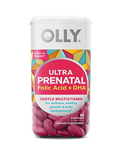 OLLY Ultra Strength Prenatal Multivitamin Softgels, Supports Healthy Growth, Brain Development, Iron, Folic Acid, DHA, Vitamins C, E