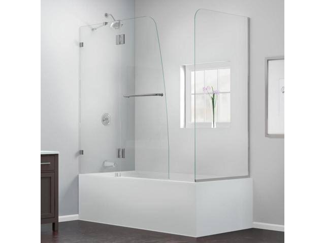 DreamLine Aqua Lux Frameless Hinged Tub Door with Return Panel, Brushed Nickel