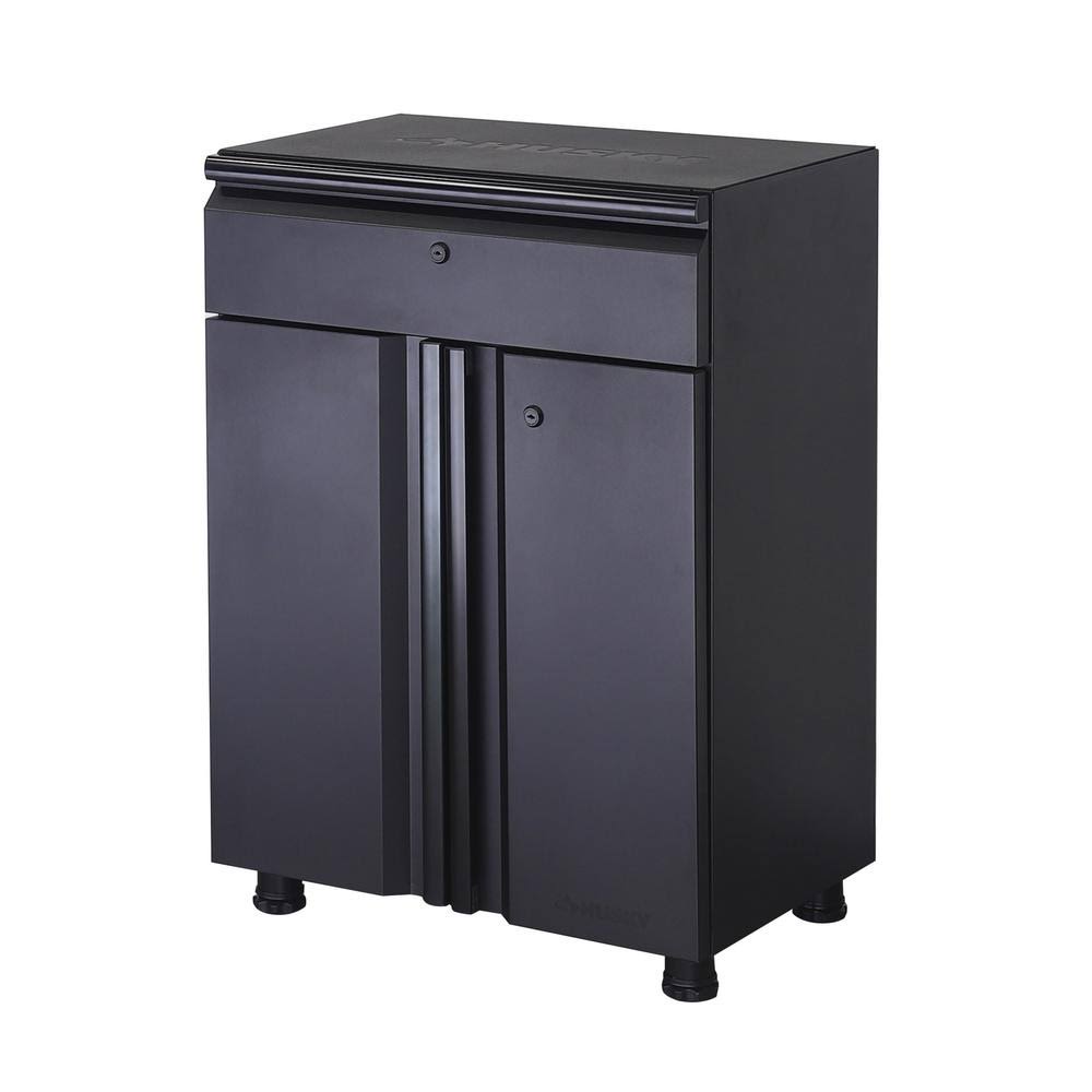 Husky Regular Duty Welded 24-Gauge Steel 1-Drawer 2-Door Garage Base Cabinet in Black (24 in. W x 33 in. H x 16 in. D), Matte Bl