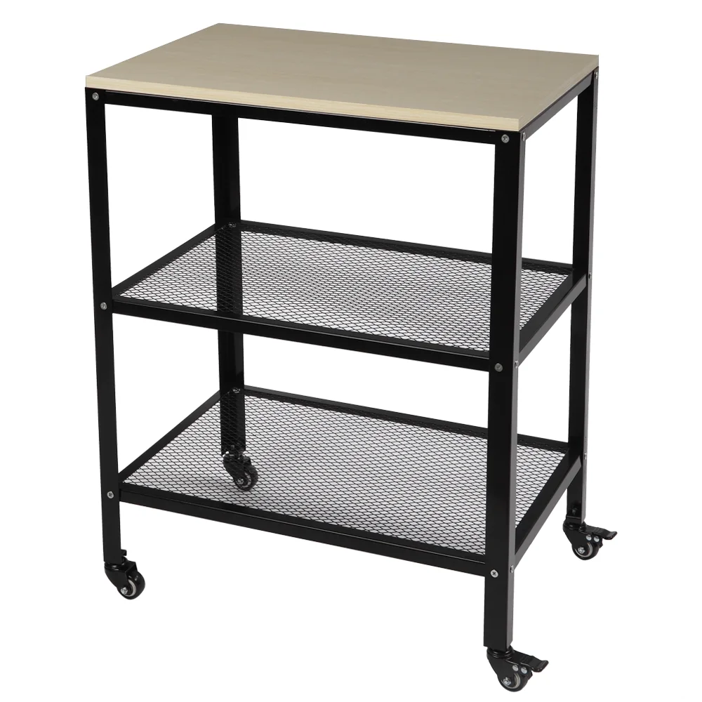 3-Tier Kitchen Microwave Cart, Rolling Utility Cart, Standing Bakers Rack Storage Cart with Metal Frame for Living Room White
