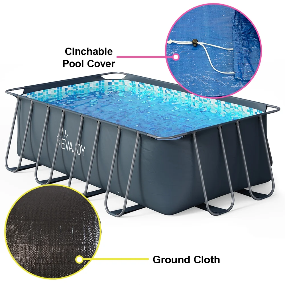 Evajoy 14' x 7' x 48" Rectangle Metal Frame Above Ground Swimming Pool