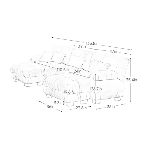 Modern Modular Sectional Sofa Couch with 2 Ottomans, Luxury Oversized U Shaped Cloud Couch for Living Room