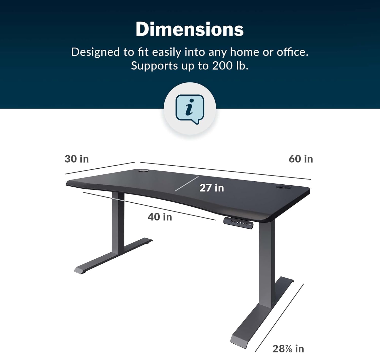 Vari Curve Electric Standing Desk 60" x 30" - Sit to Stand Desk for Home or Office - 4 Programmable Height Settings