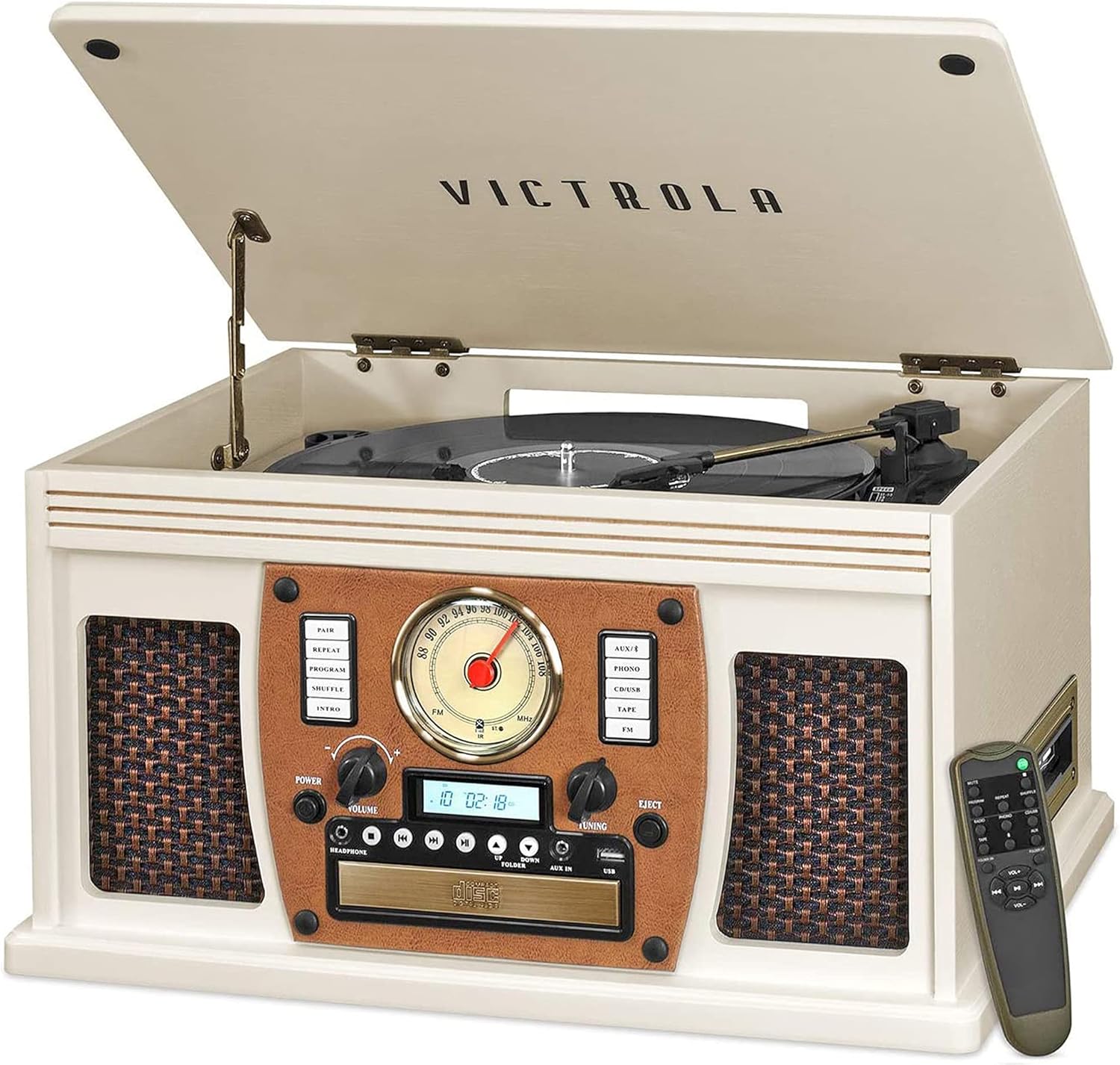 Victrola 8-in-1 Bluetooth Record Player & Multimedia Center, Built-in Stereo Speakers - Turntable, Wireless Music Streaming, Real Wood | Mahogany