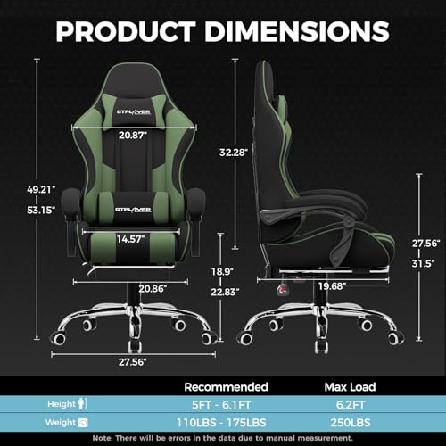 GTPLAYER Gaming Chair, Computer Chair with Footrest and Lumbar Support