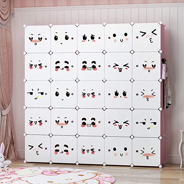 YOZO Cube Storage Organzier Portable Closet Wardrobe Bedroom Dresser (71x14x71 inches) Portable Closet Cube Shelf Armoire Pantry Cabinet, 25 Cubes