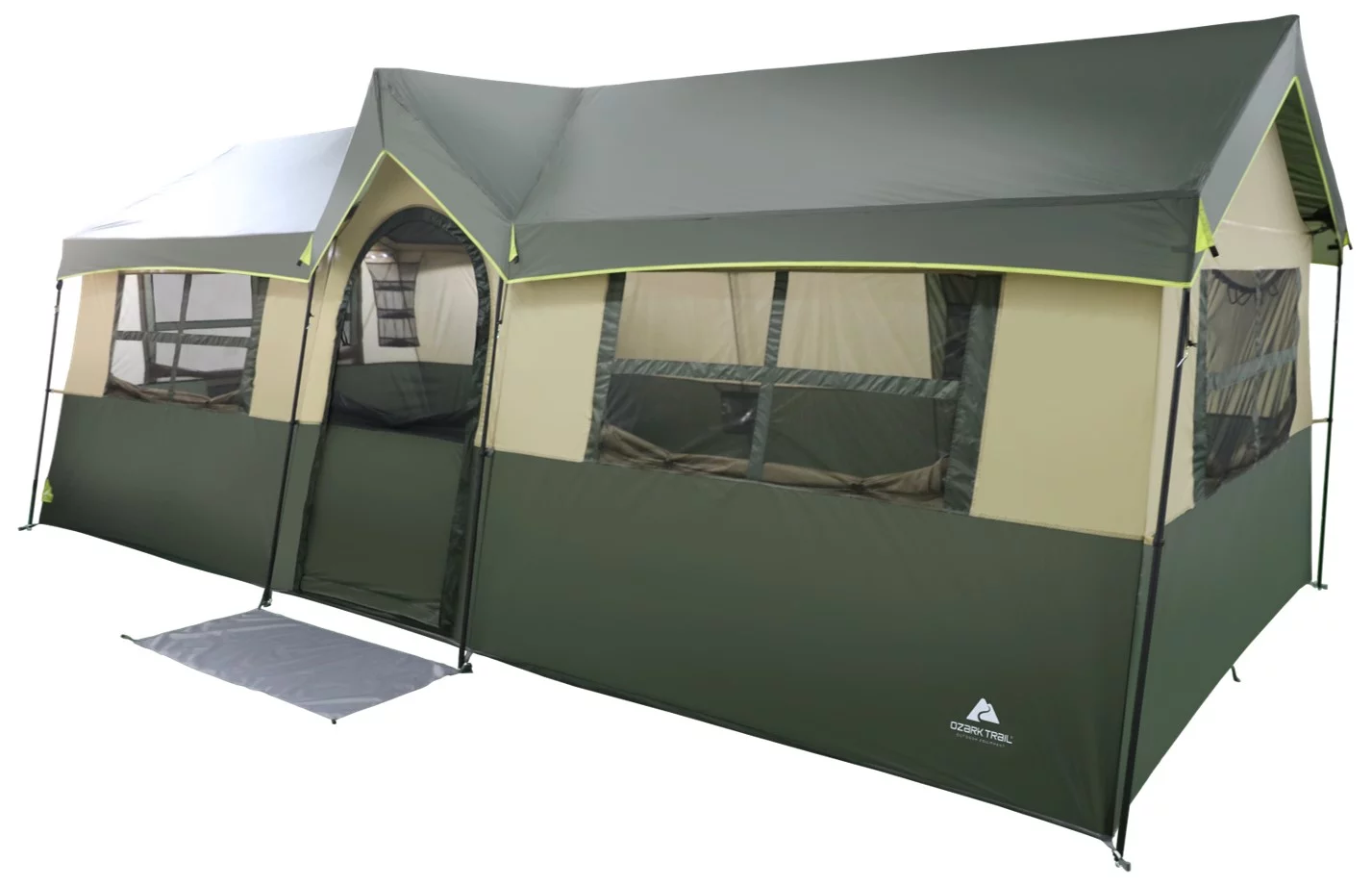Ozark Trail Hazel Creek 12 Person 3-Room Cabin Tent, 20' x 9' x 84, Green