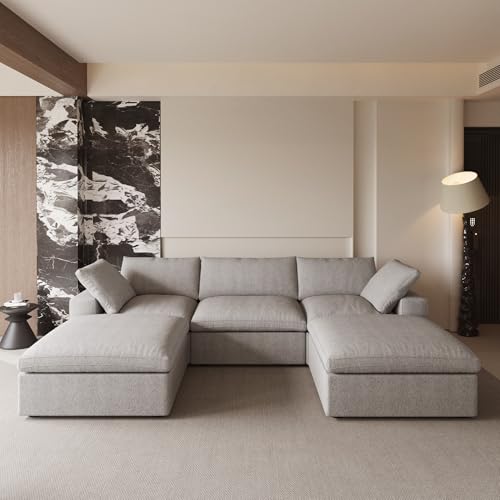 160.6" Cloud Couch Modular Sectional Sofa for Livingroom,Oversized Convertible Sofa with Storage Ottomans,6 Seat Wide Couches
