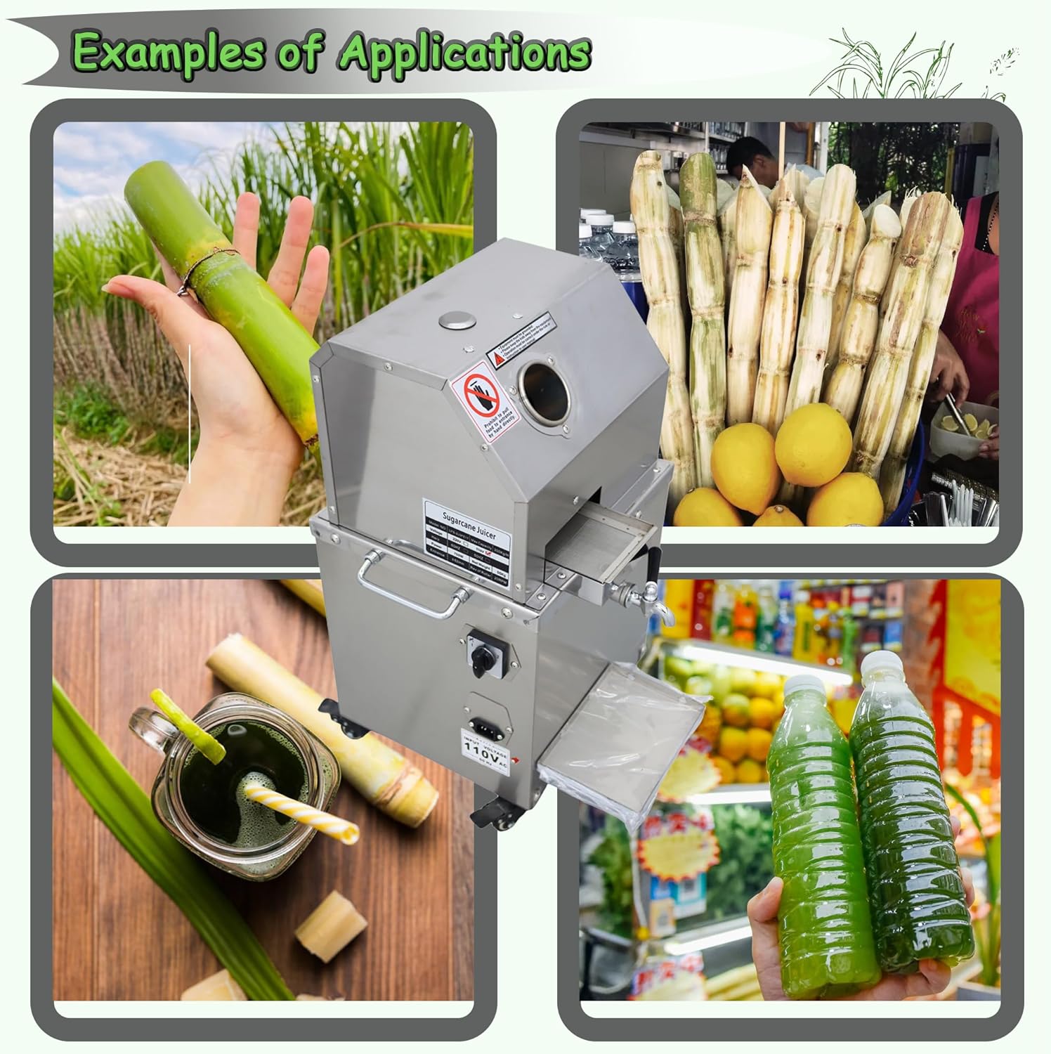 Commercial Sugar Cane Press Juicer Machine with Cleaning Port 304 Stainless Steel Rollers Three Rollers Sugarcane Juice Extractor for Commercial Home