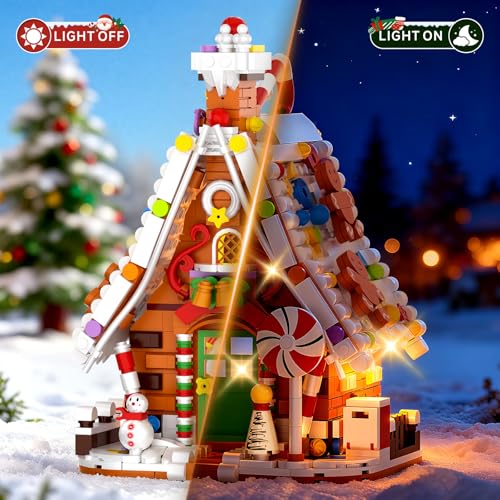 Gingerbread House Building Set with Light Kit, Large Christmas Village Gingerbread House Compatible with Christmas Sets