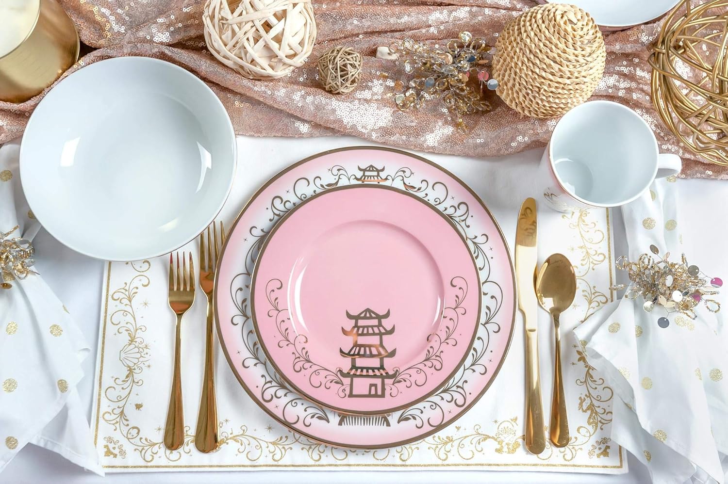 Disney Themed Dinnerware Set - 16 Ceramic Dishes, 4 Place Settings | Collection 2 | Featuring Princesses Tiana, Rapunzel, Aurora